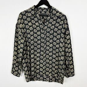 Vintage Bogari Studio 100% Silk Abstract Print Button Down Blouse Size Small